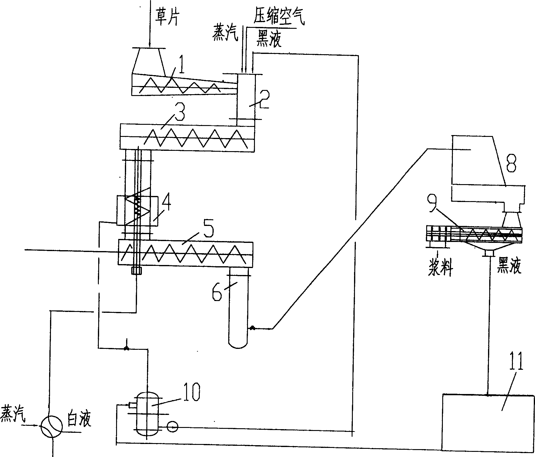 Non-wood fibre displacement, continuous boiling method and apparatus therefor