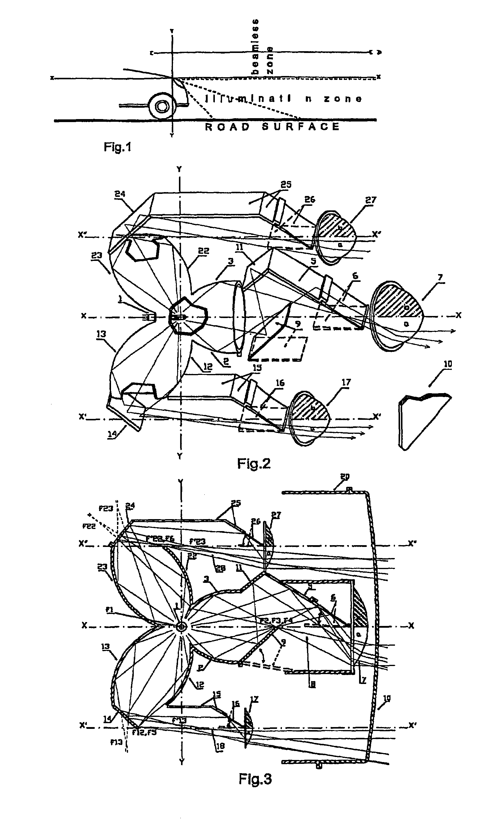 Headlamp with a continuous long-distance illumination without glaring effects