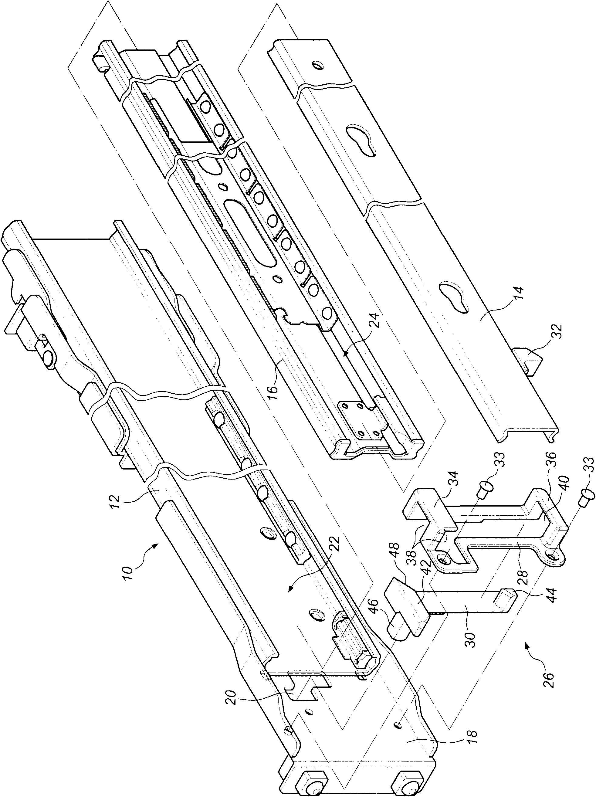 Sliding rail interlink lock assembly