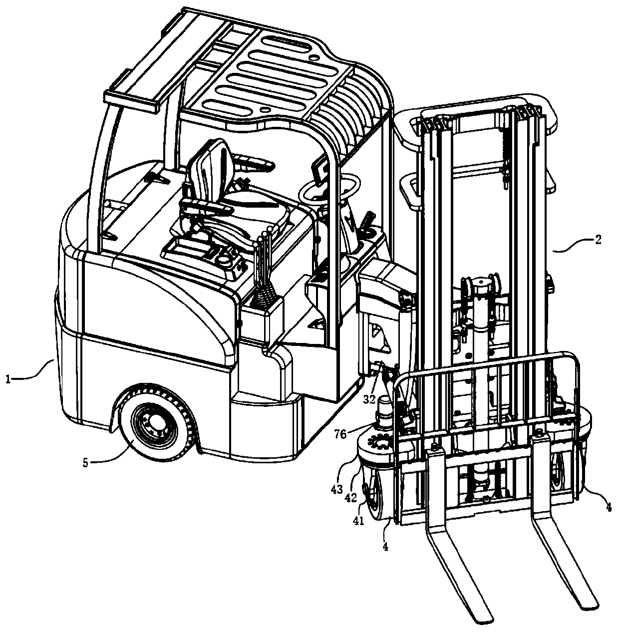 Four-fulcrum multi-steering narrow roadway articulated forklift