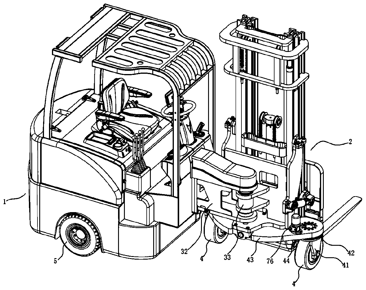 Four-fulcrum multi-steering narrow roadway articulated forklift