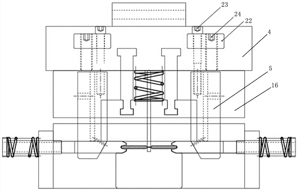 A double-row conjoined tube necking forming mold