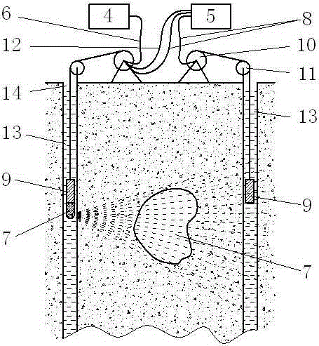 Method and device for detecting caves using sound pressure imaging between holes