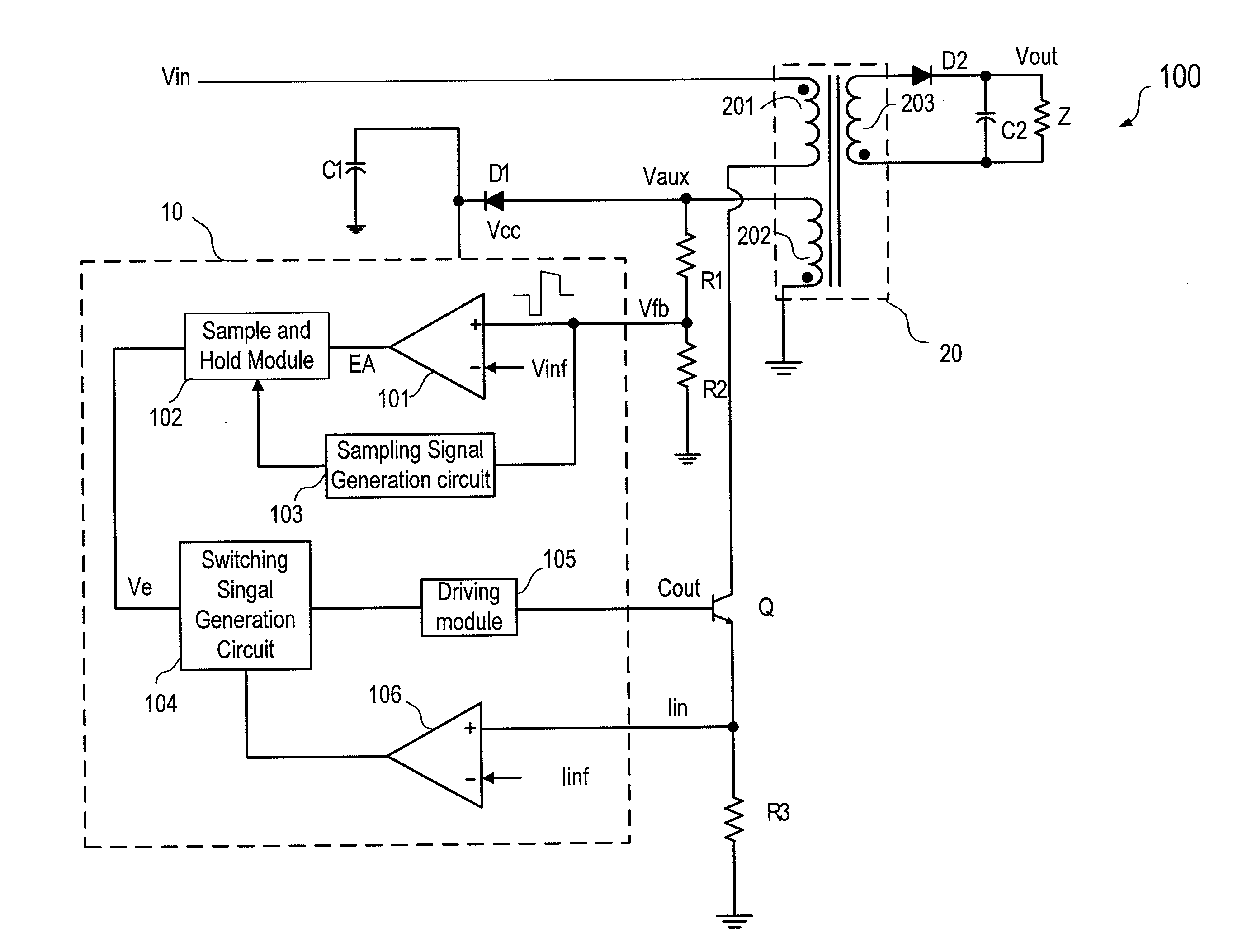 Control circuit for primary side control of switching power supply