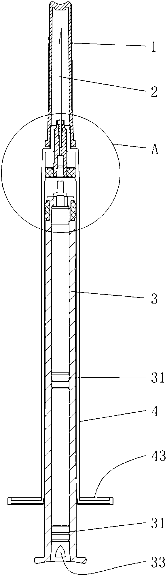 Air-pressure-type retraction self-destruction syringe