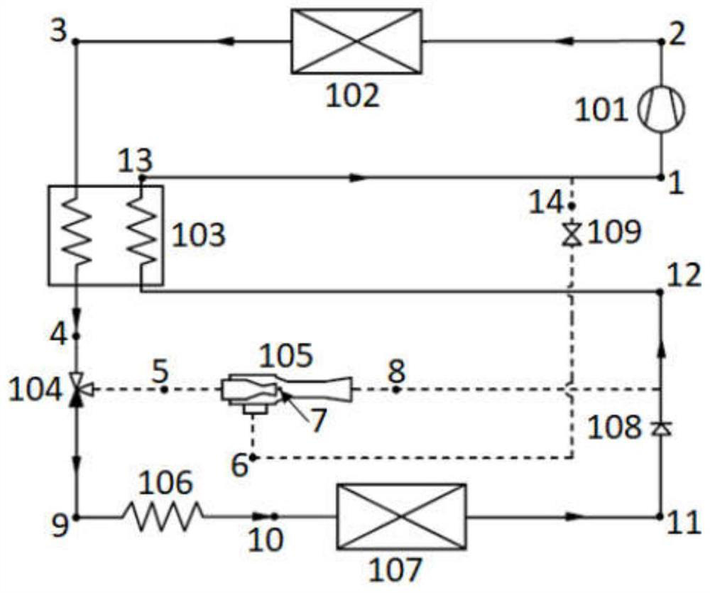 A mixed working medium low-temperature refrigeration cycle system and control method using an ejector