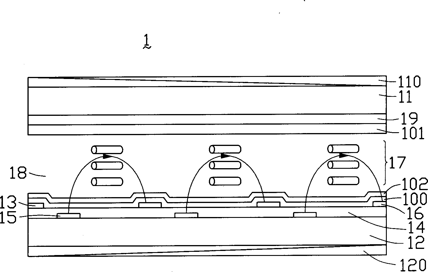 Switch inside plane type LCD device