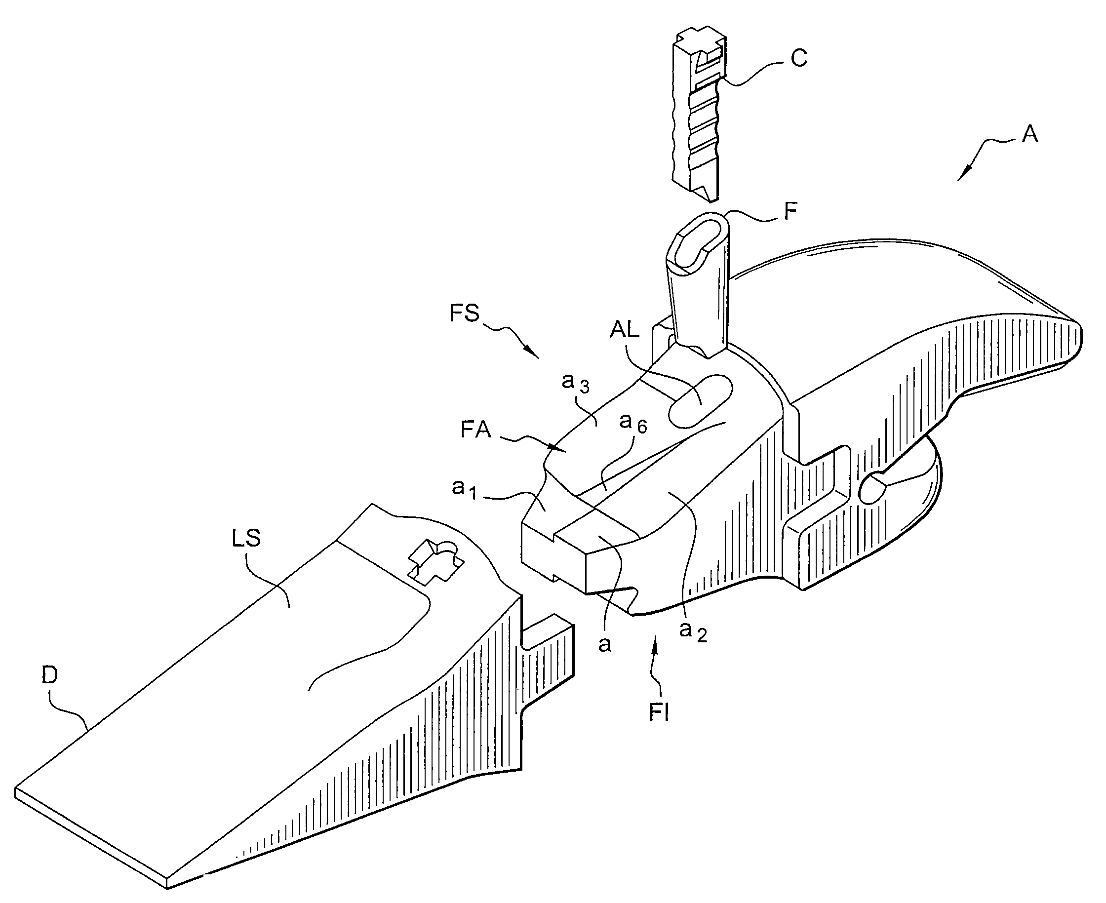 Assembly for coupling wear parts to support tools for heavy-construction machinery