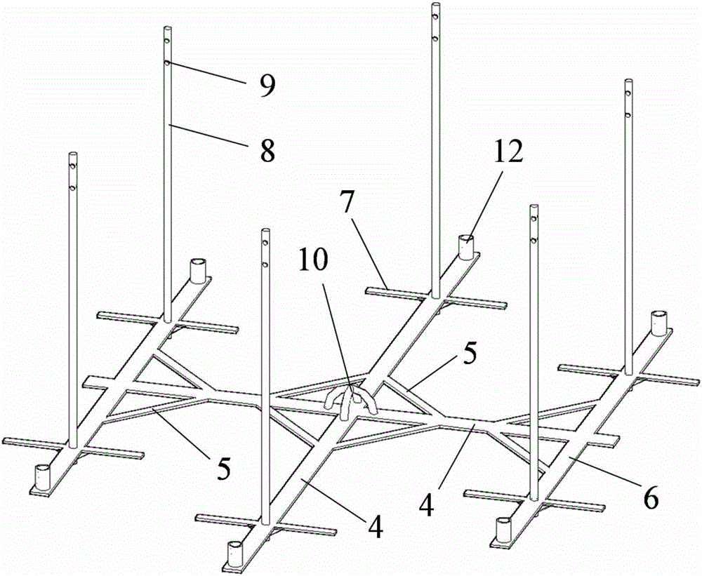 Mooring foundation with multiple lines of steel piles and waste tires symmetrically distributed and construction method of mooring foundation