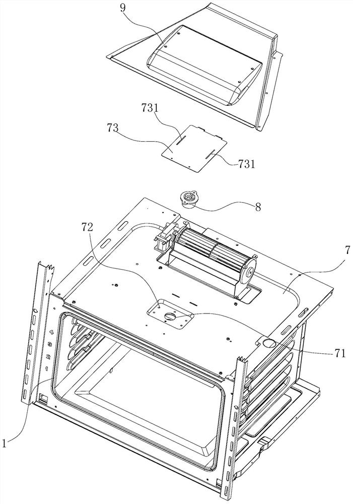 A hot air structure for cooking equipment and an oven with the structure