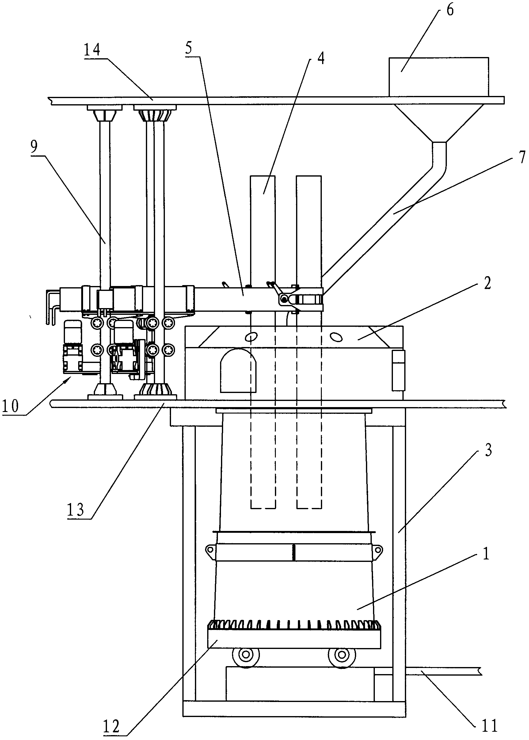 Single-point feeding and multipoint spreading device and electric-arc furnace