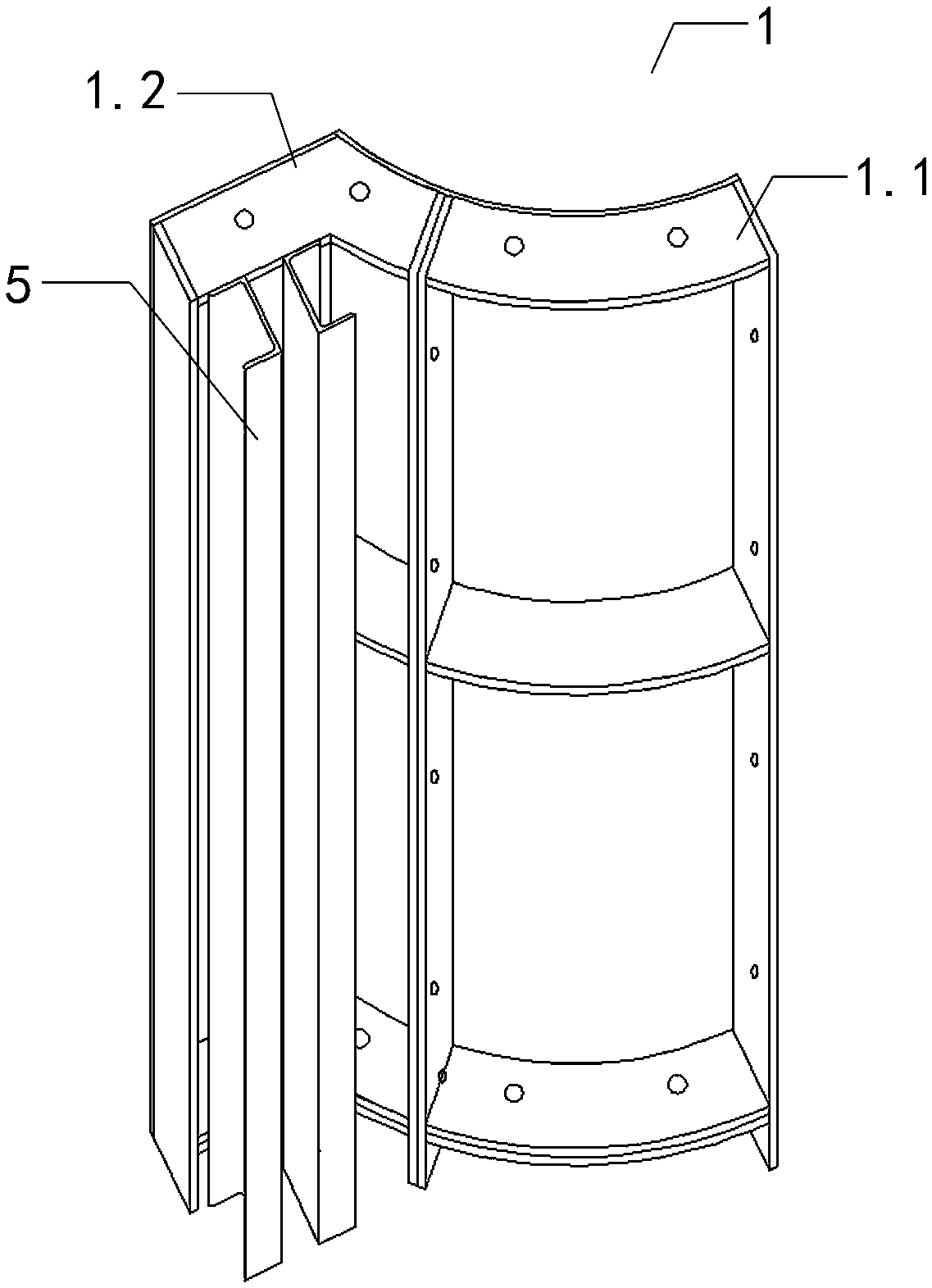 Spoon-shaped steel formwork for junction part of elliptic cylinder and straight wall, formwork system and construction method