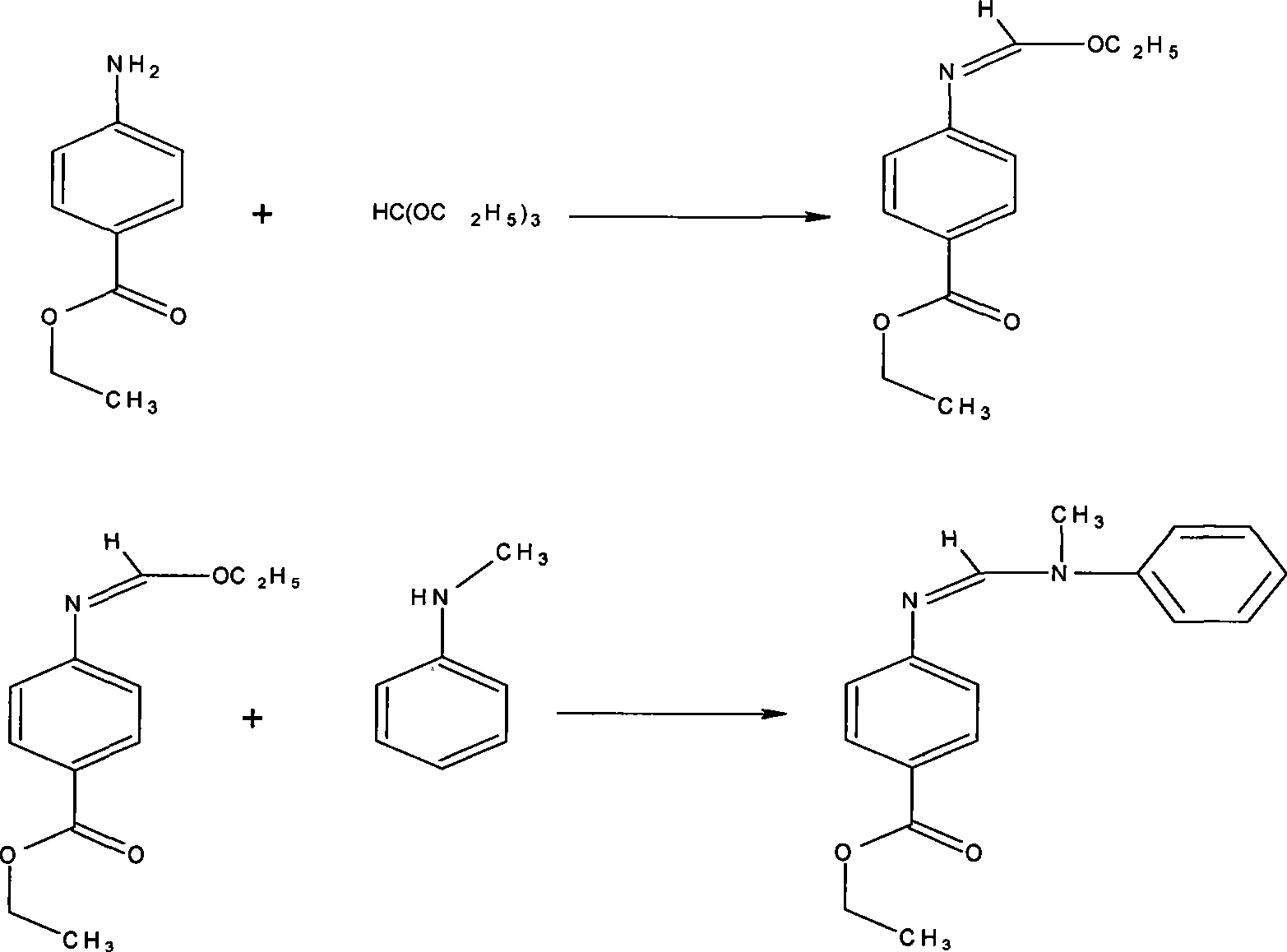 Preparation of N-(4-ethoxy carbonyl phenyl)-N'-methyl-N'-phenyl formamidine