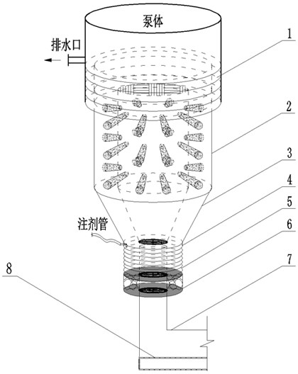 Small circulating filtering device structure for interior of liquid