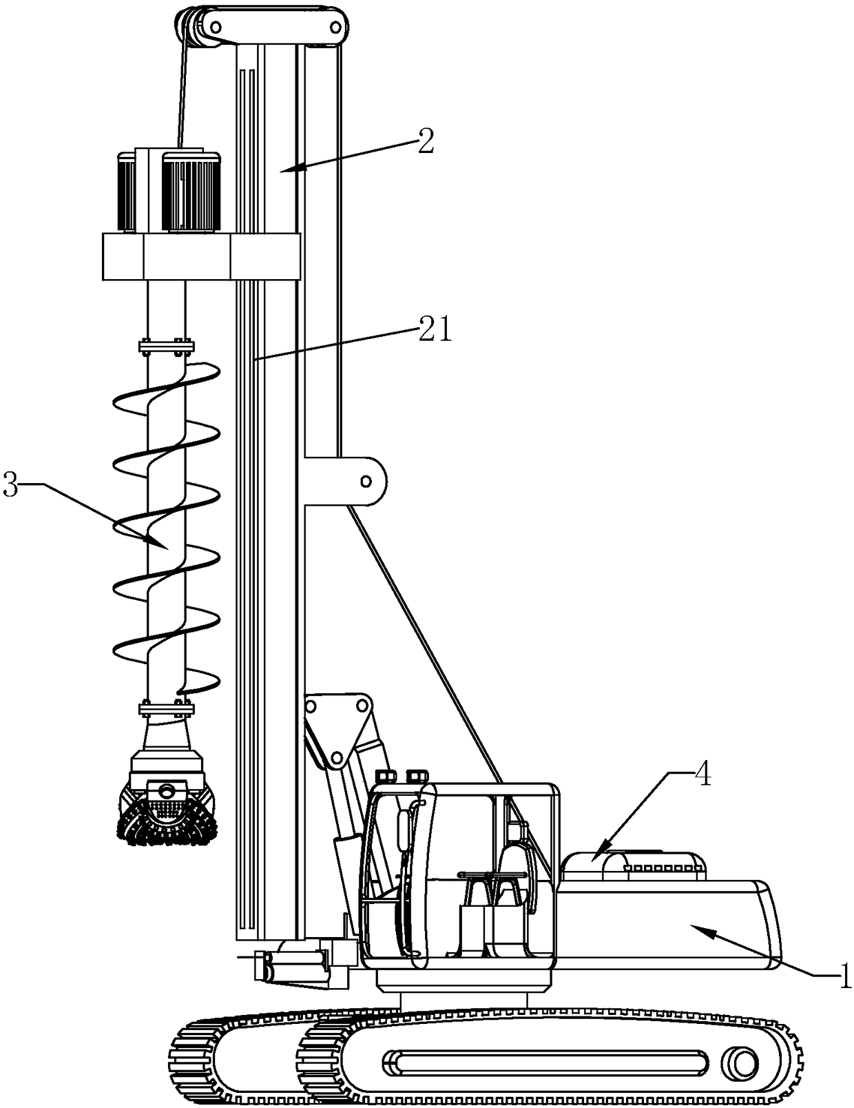 Long spiral extrusion pile drilling machine and drilling method thereof