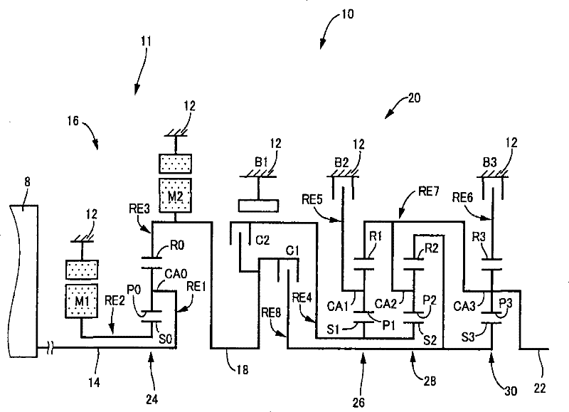 Engine start-up device for hybrid vehicle power transmitting device