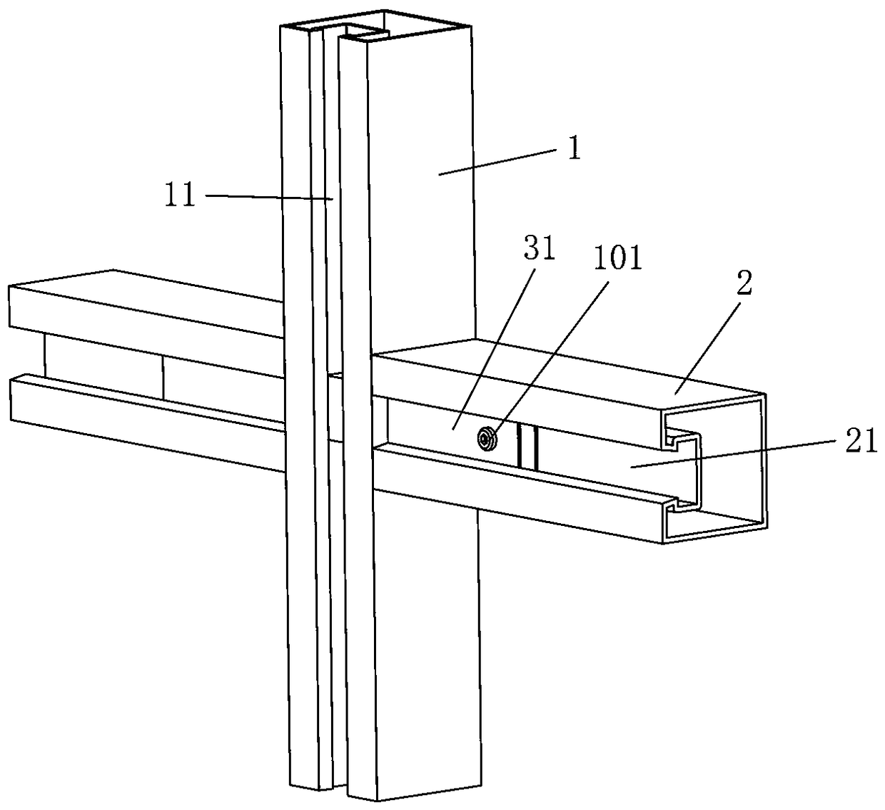 Curtain wall keel connection structure based on inner expansion groove