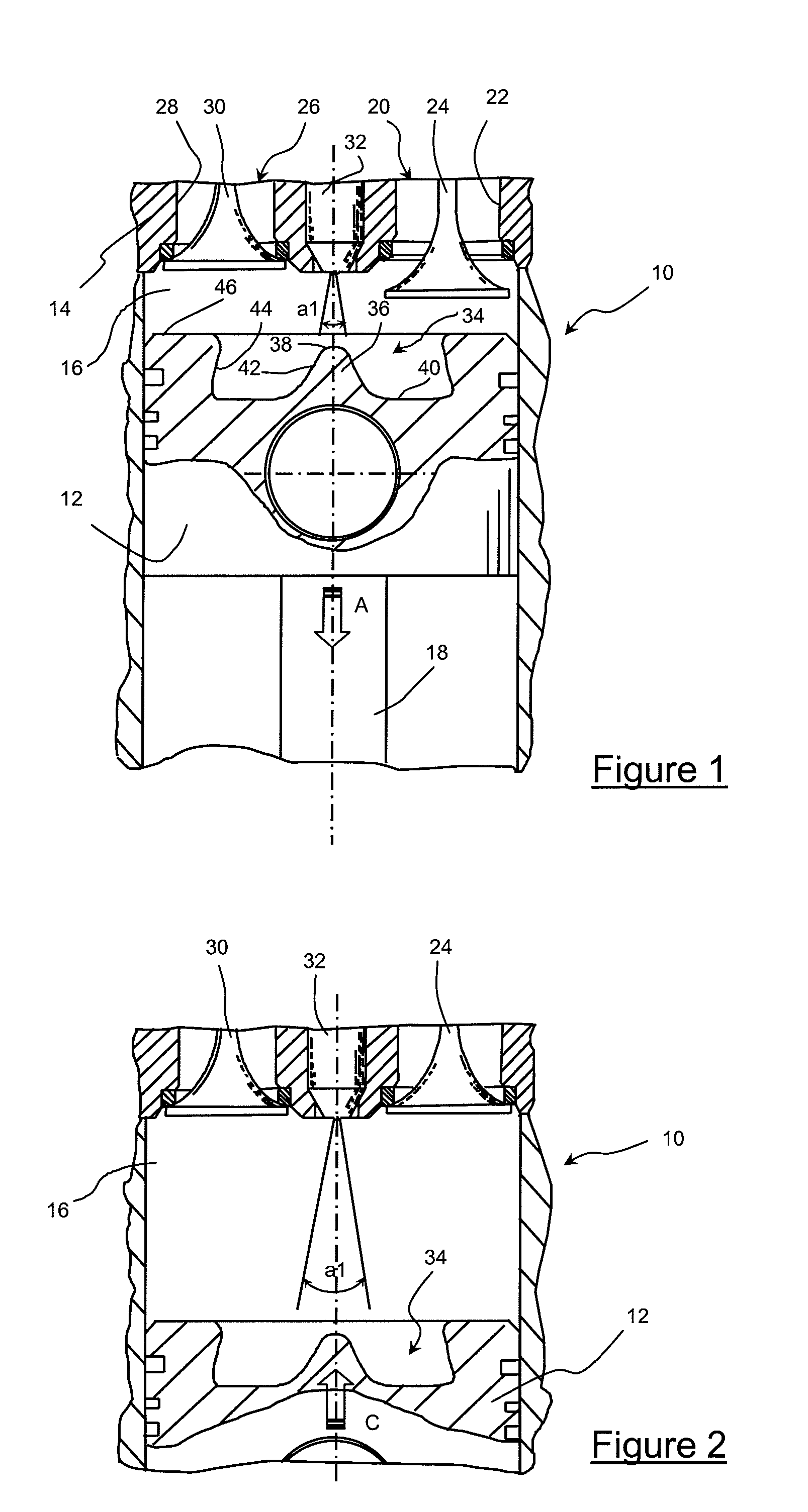 Fuel injection method for internal-combustion engine, notably of direct injection type, comprising a piston provided with a bowl and a teat