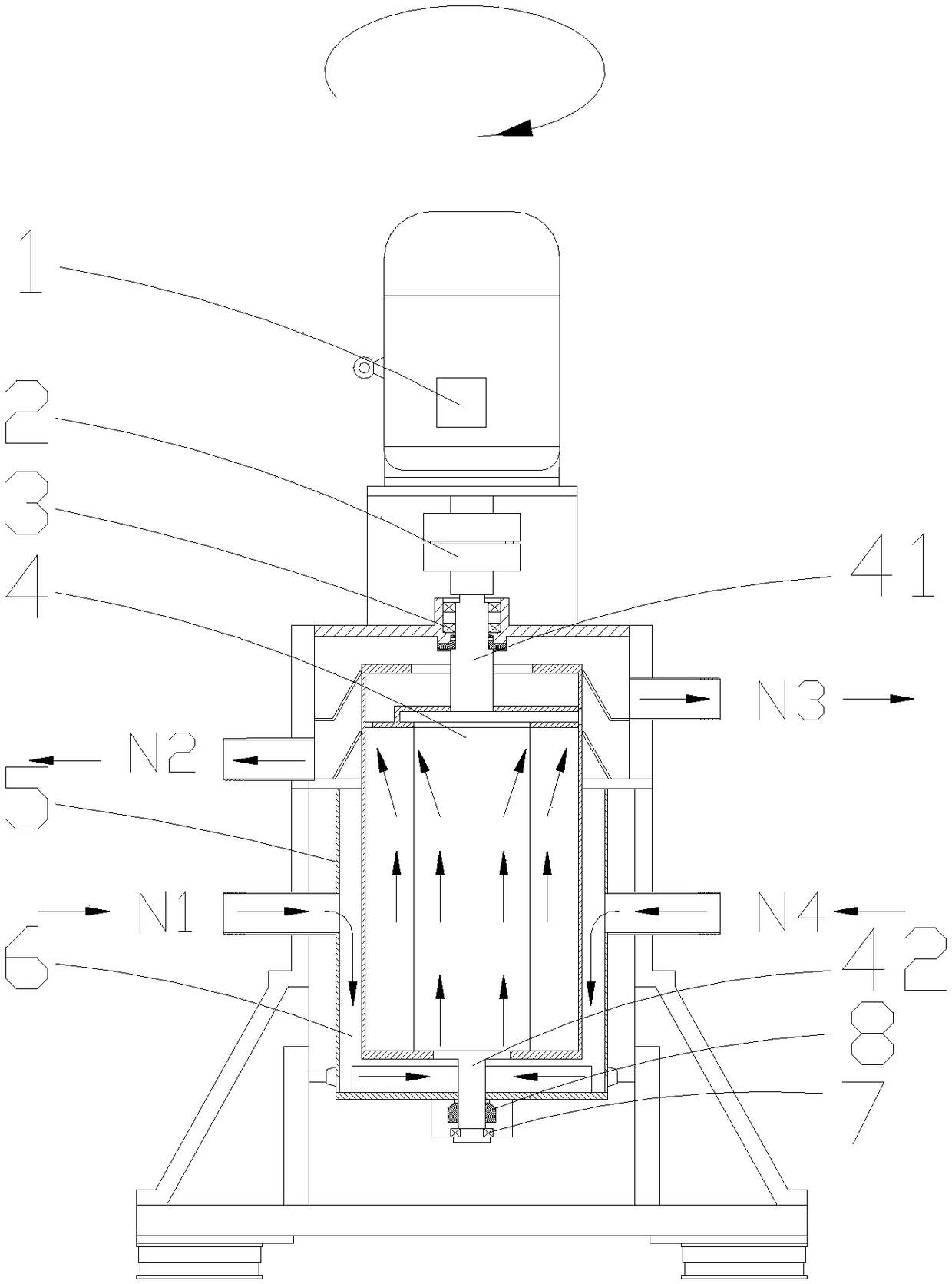Top-suspended low-power consumption and weak-shearing type liquid-liquid centrifugal extractor
