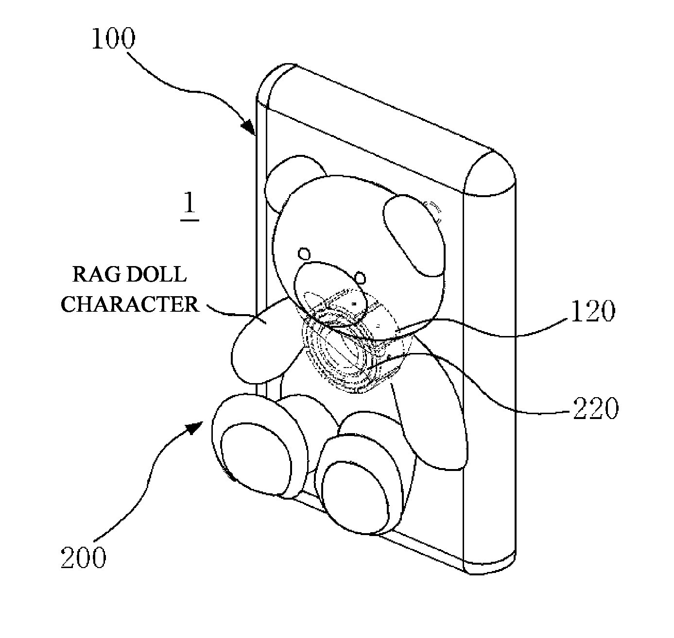 Double-type case coupling a character case having a clicking rotation runction with a smartphone case
