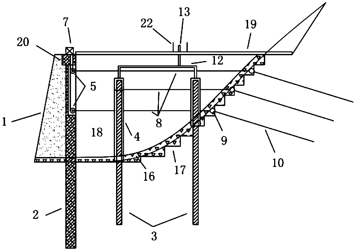 High embankment slope stabilizing structure and construction method thereof