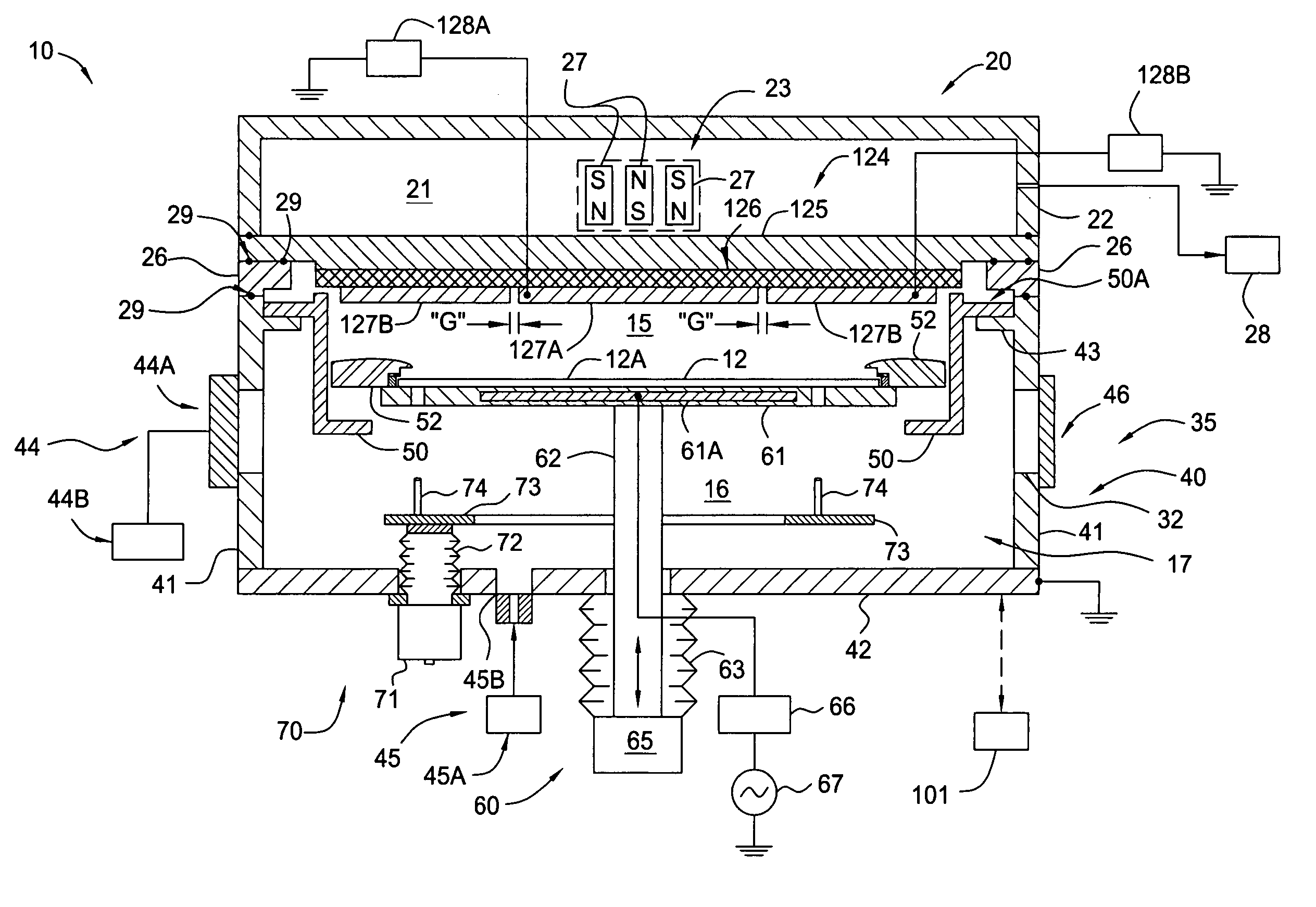 Large-area magnetron sputtering chamber with individually controlled sputtering zones