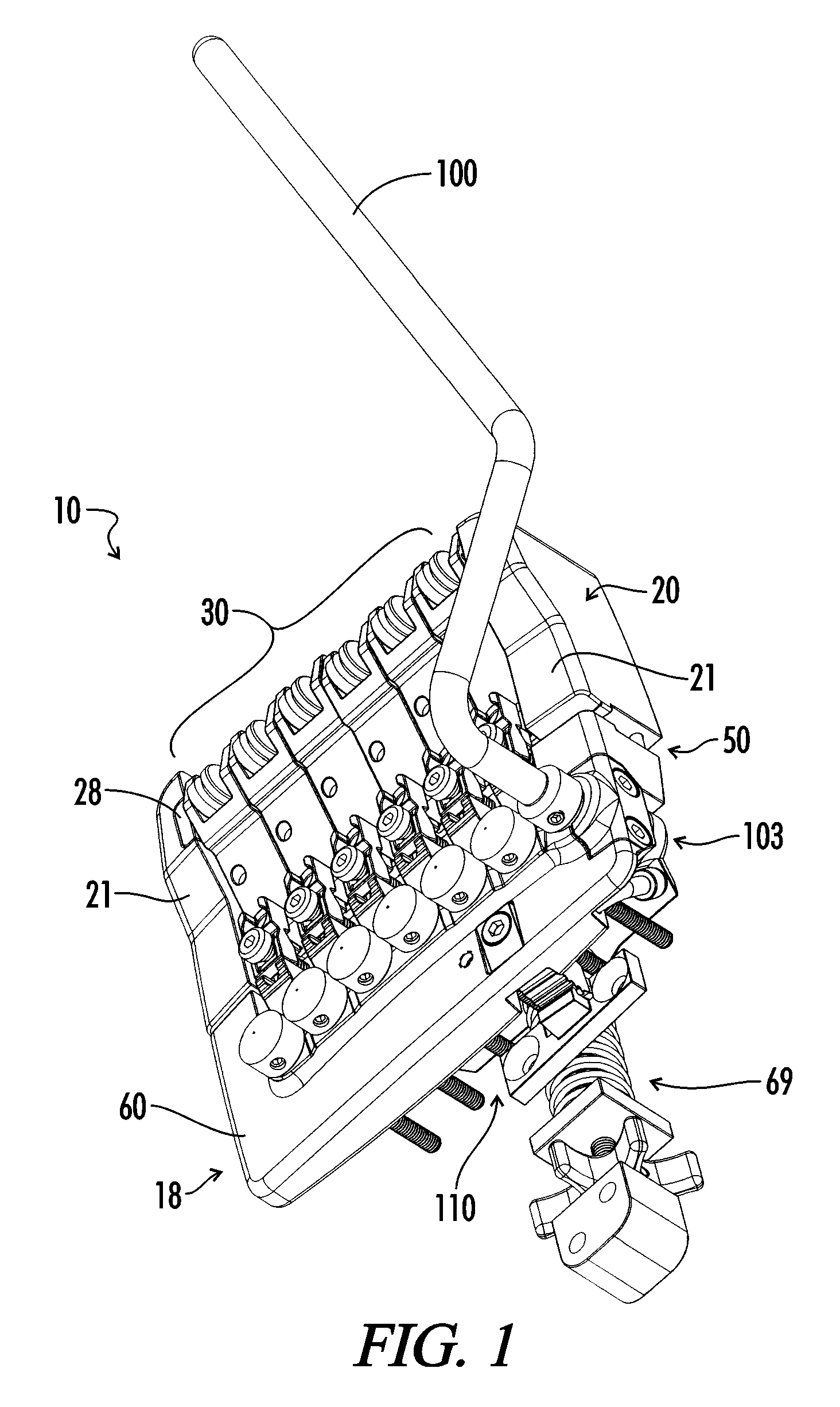 Tremolo mechanism for a stringed musical instrument with cam actuated lock