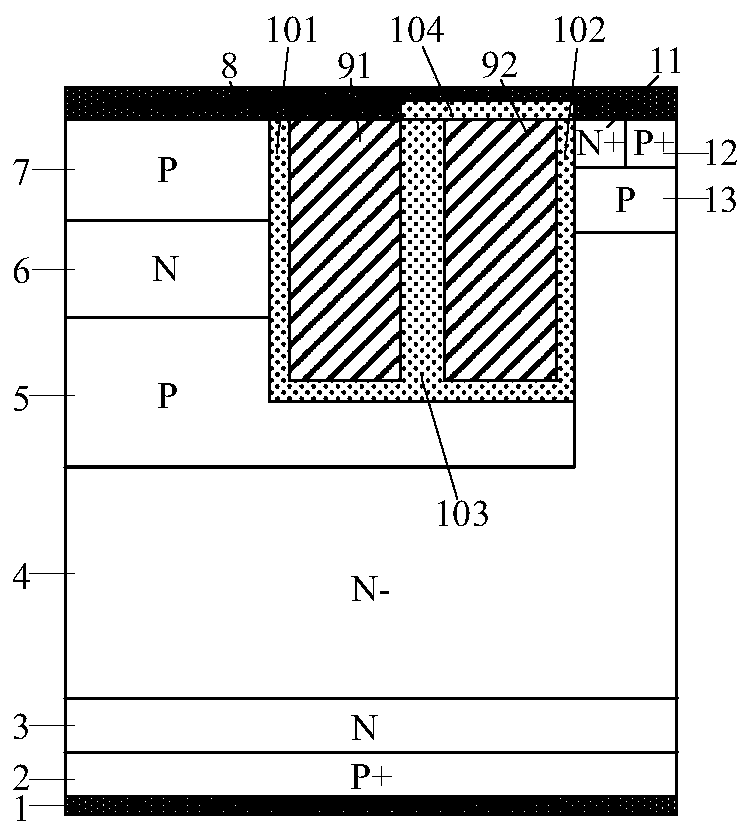 Split gate TIGBT with self-biased PMOS and manufacturing method thereof