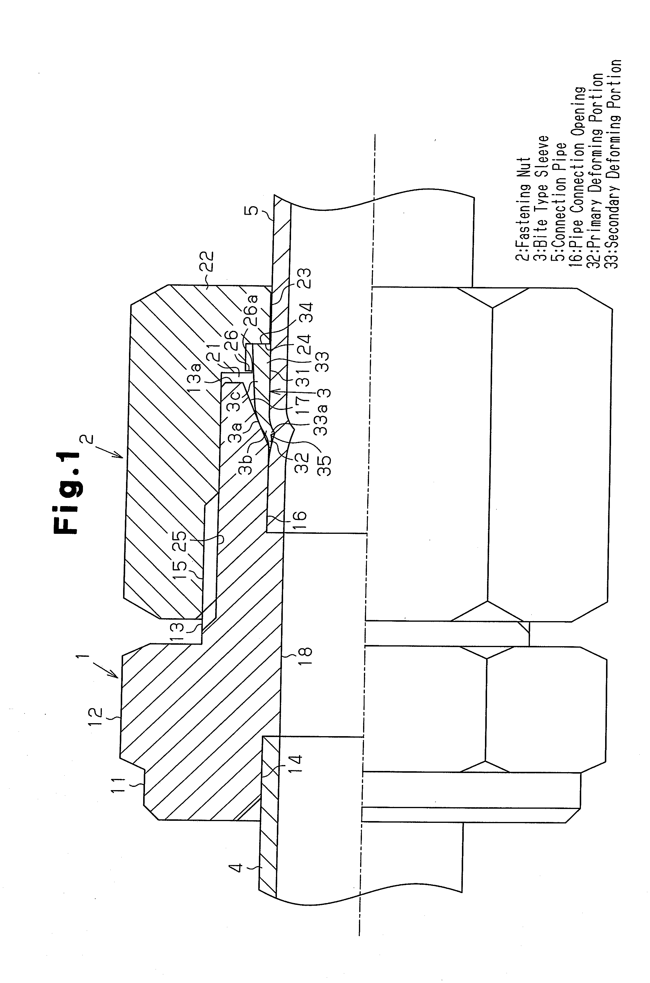 Bite type tube connection structure, tube fitting, valve, closing valve, refrigerating cycle device, hot-water supply device, bite type tube connection method, and on-site tube connection method