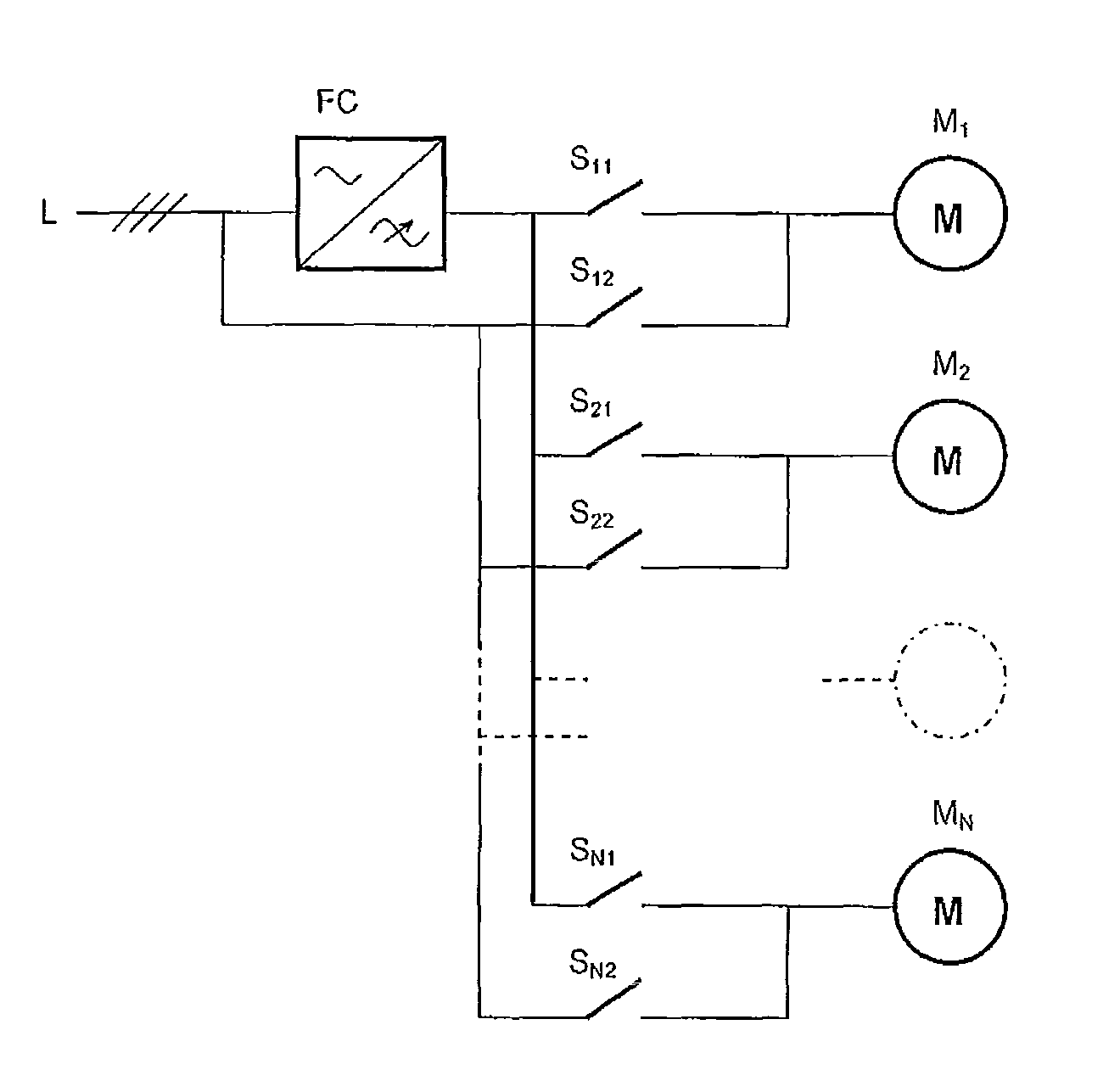 Connection of an electric motor to a supply network