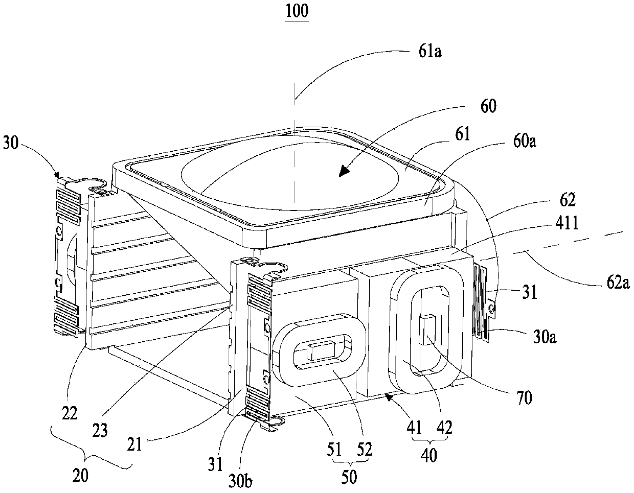 Lens actuating device, periscopic shooting module and shooting equipment