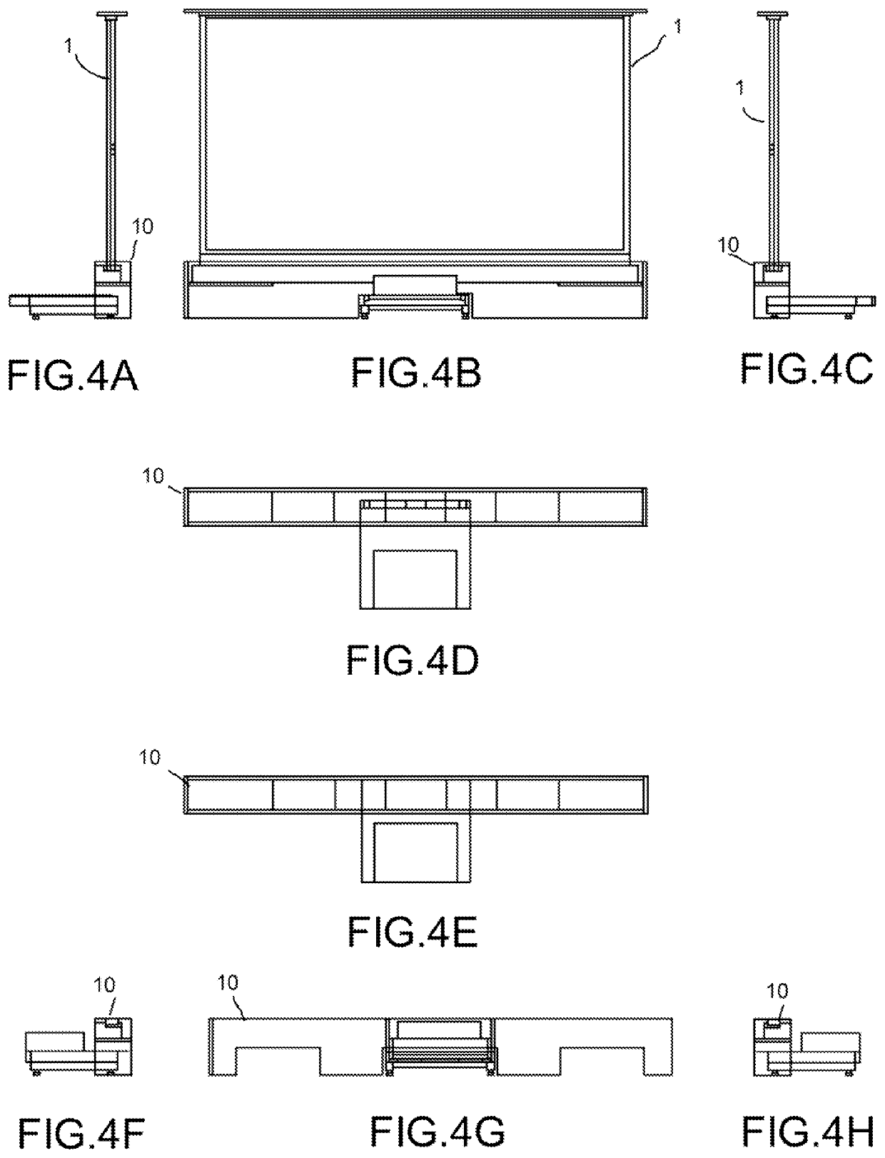 Universally adjusting ultra short throw projector credenza