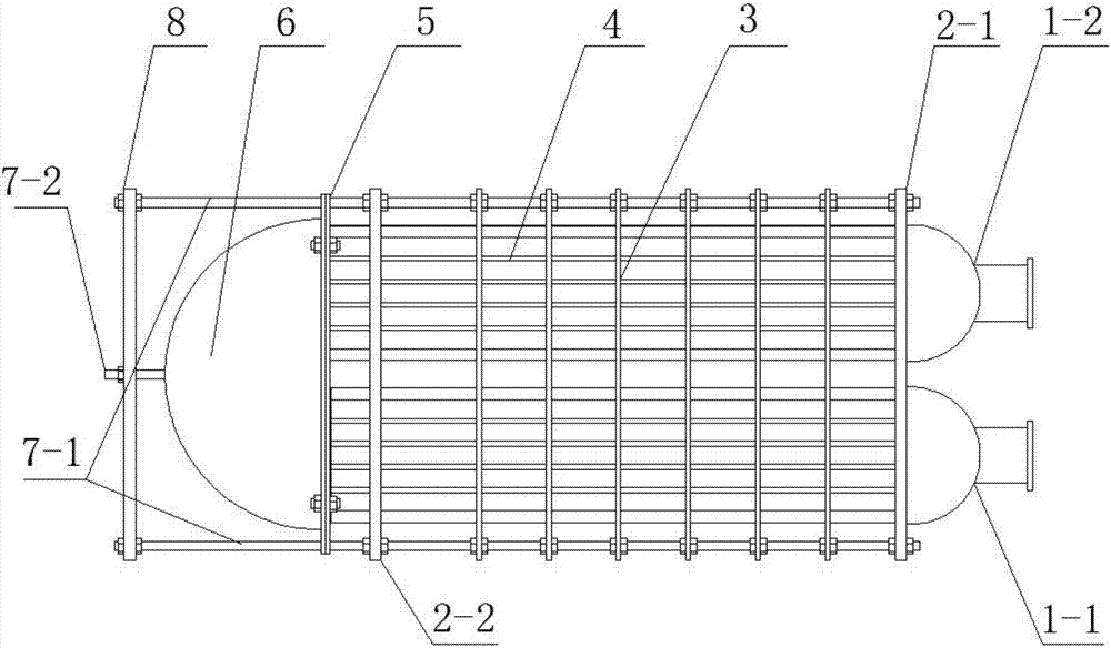 A horizontally placed fluoroplastic tubular heat exchanger