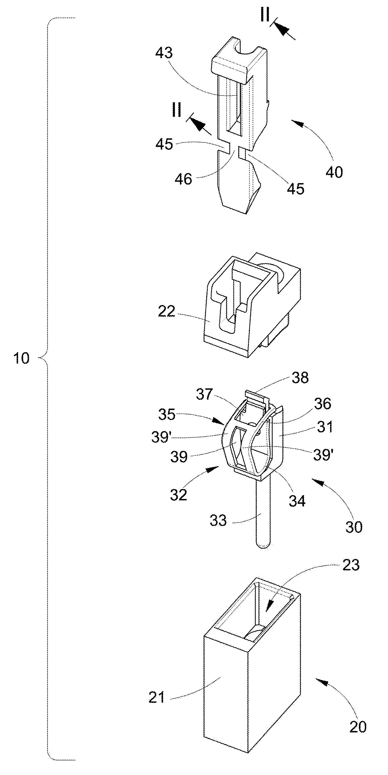 Electrical connecting device with spring connection element and compact actuator and multi-pole plug connector comprising a plurality of said spring contacts