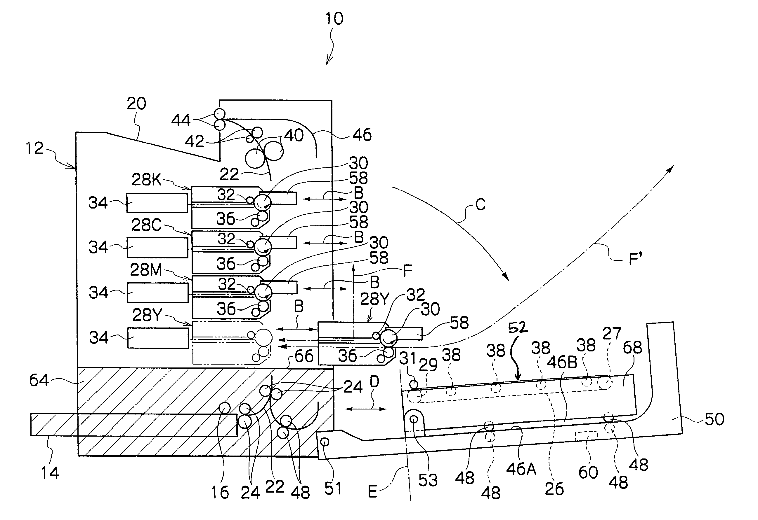 Image formation device with belt mounted pivoting cover