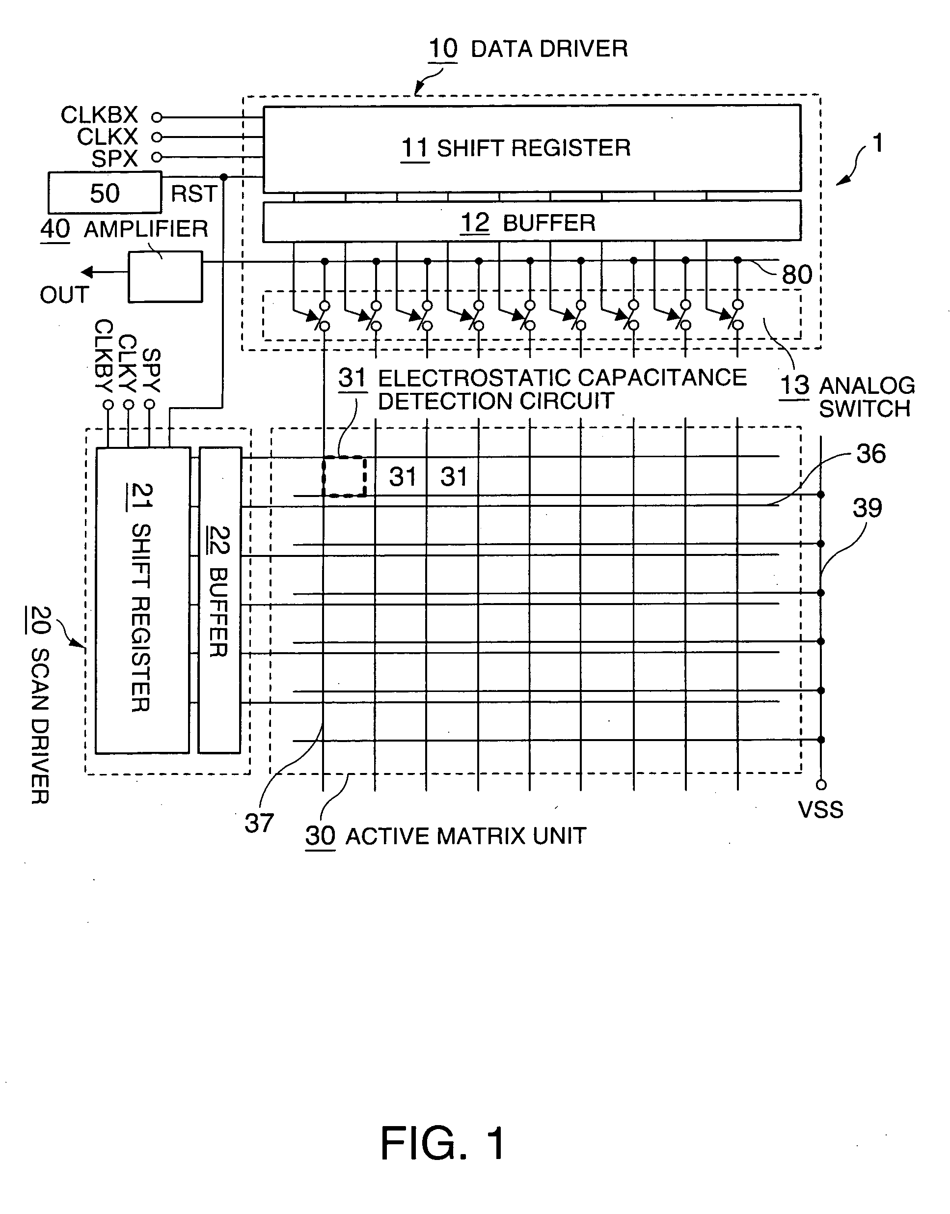 Active-matrix driving device, electrostatic capacitance detection device, and electronic equipment