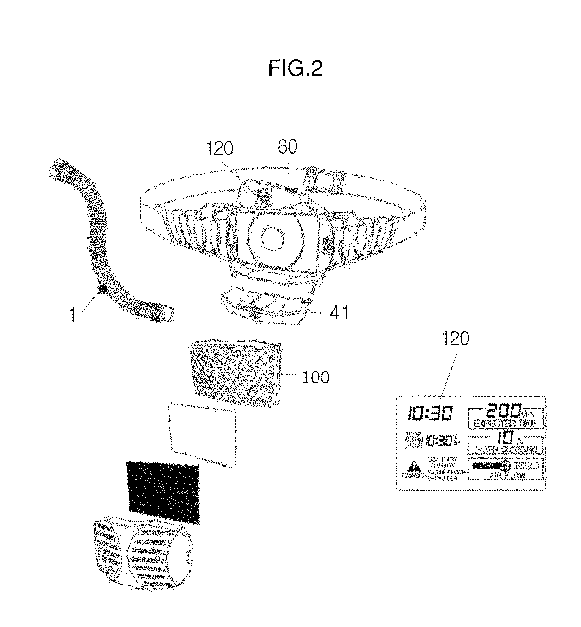 Information display and control device of powered air purifying respirator