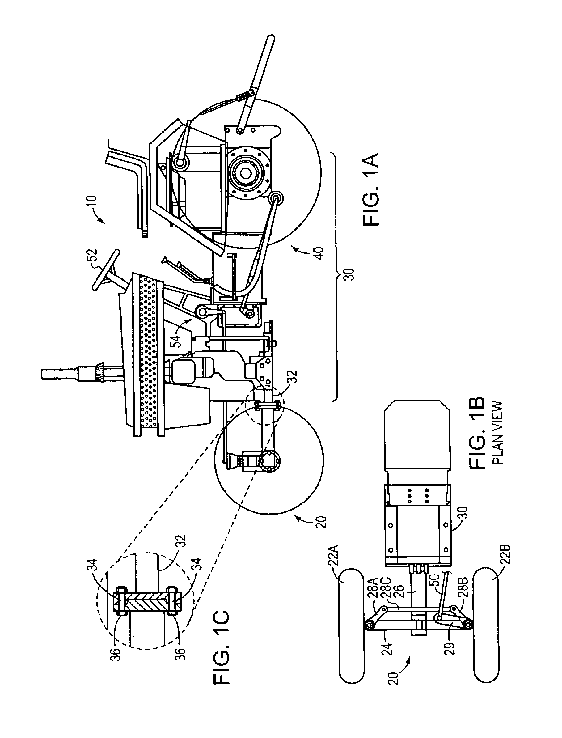 Tractor having a convertible front end and variable track width and related methods