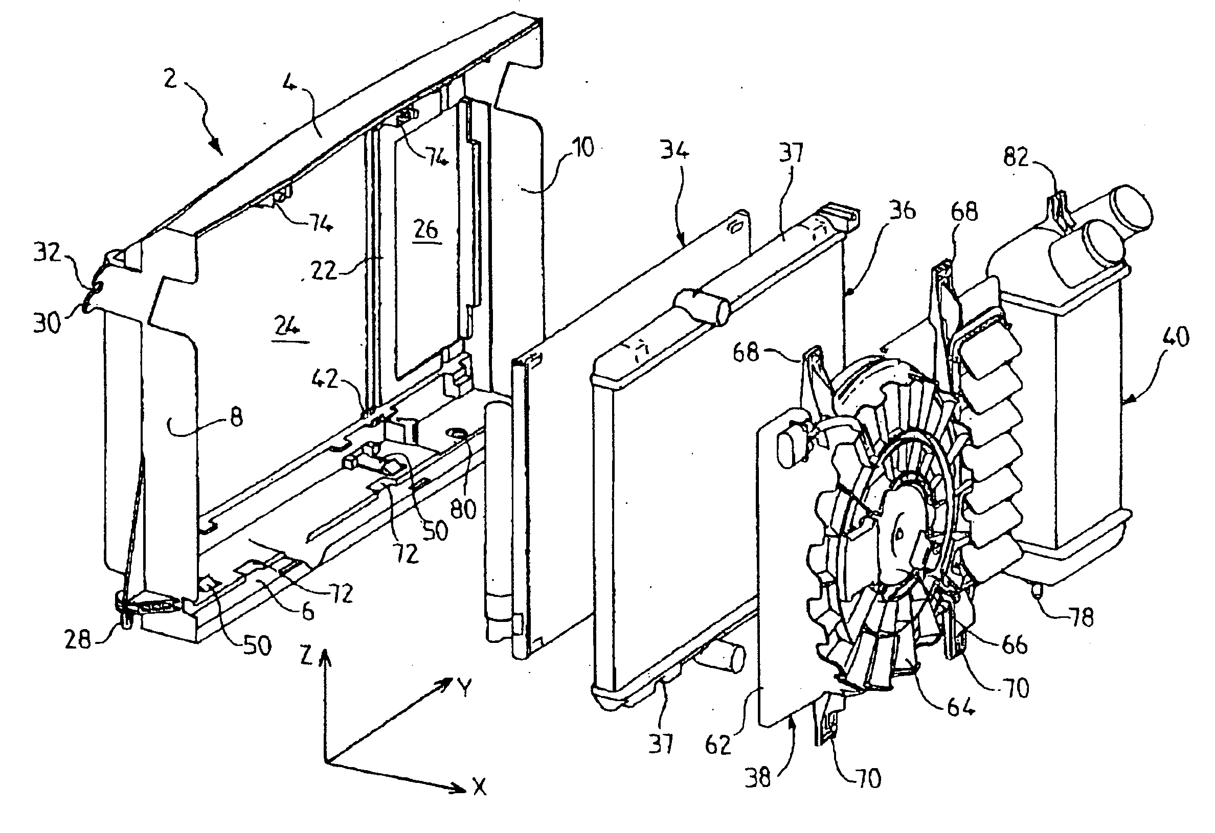 Heat exchanger support system and associated heat exchanger module