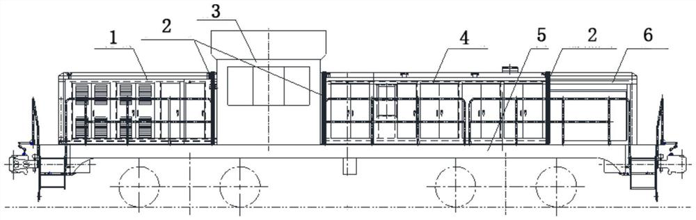 A connection structure between modular car body modules of a shunting locomotive