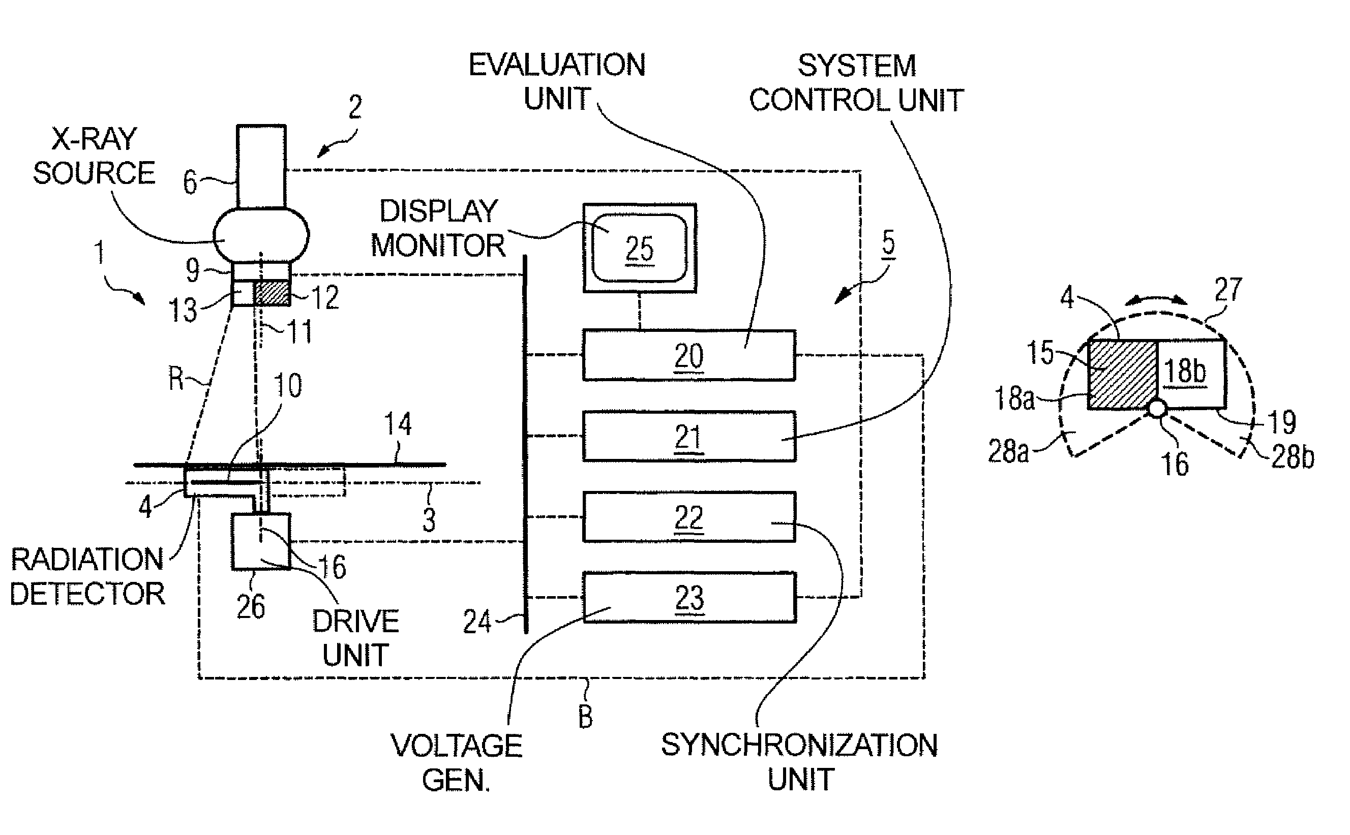 X-ray imaging apparatus with continuous, periodic movement of the radiation detector in the exposure plane