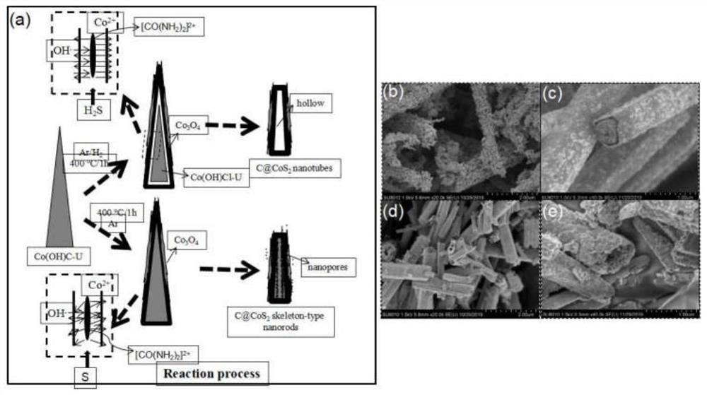 Preparation method of C/CoS2 nanotube structure regulated and controlled by self-template