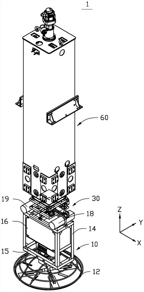 Leveling device and trowel using said leveling device