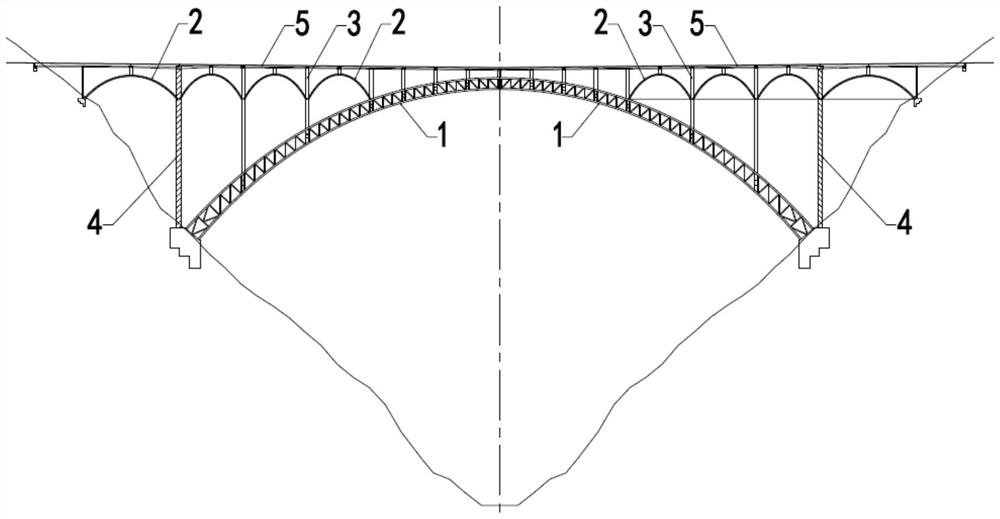 Large-span deck type concrete-filled steel tube arch bridge