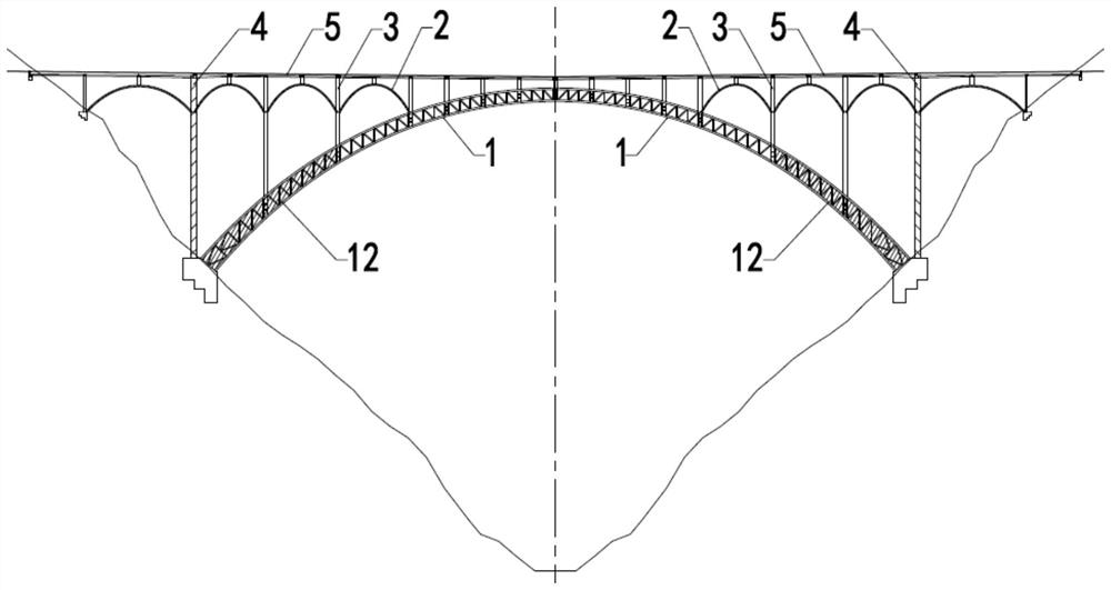 Large-span deck type concrete-filled steel tube arch bridge