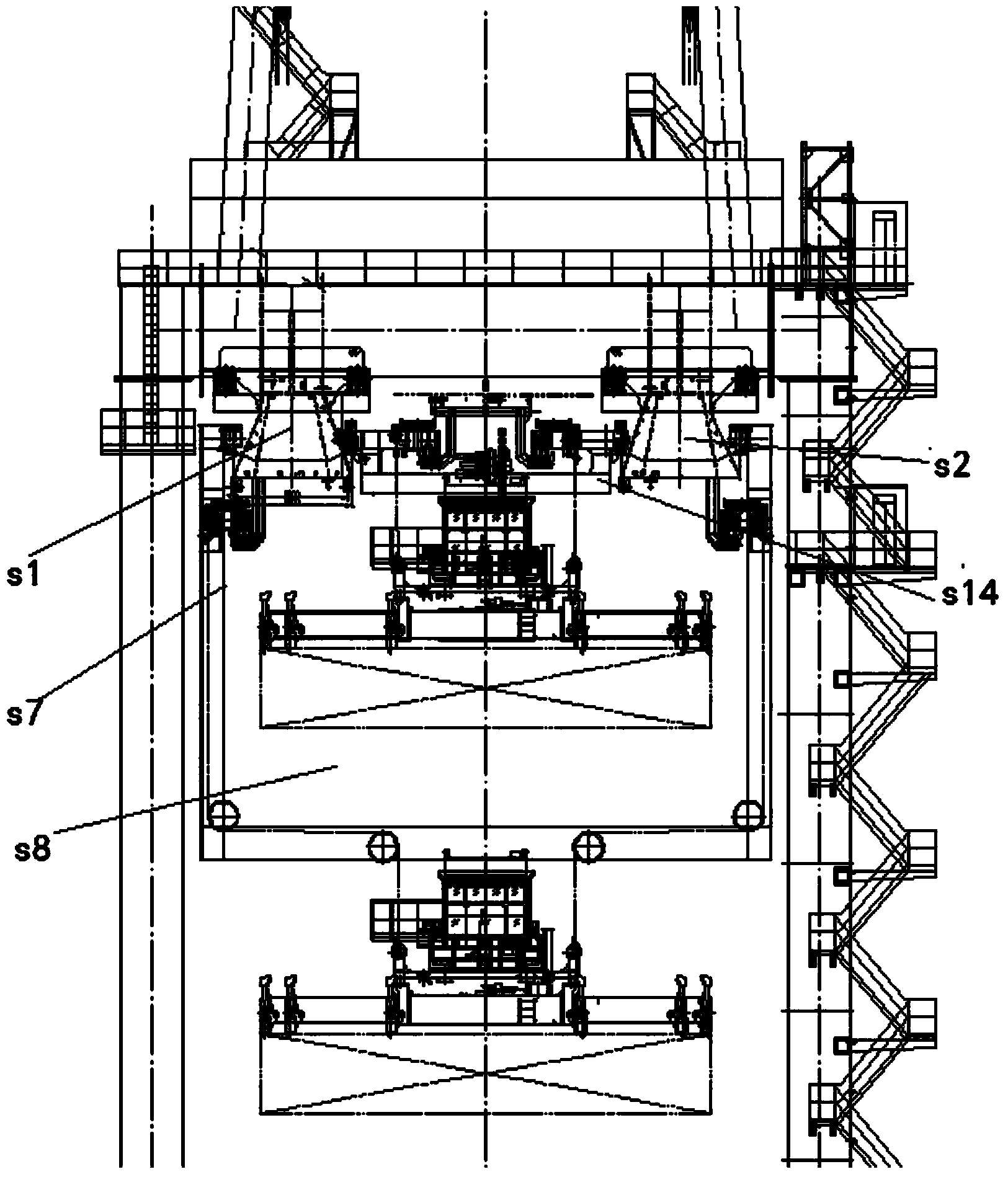 Connecting structure of crossing type double trolleys