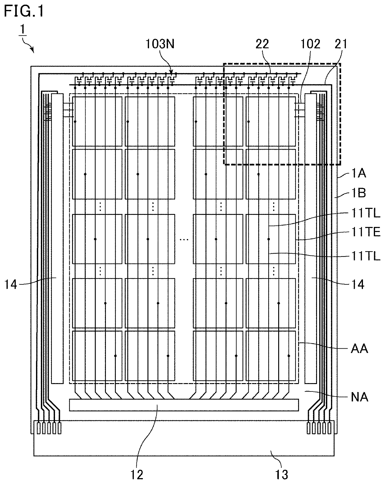 Image display device with frame region transistor control line including stacked line layers