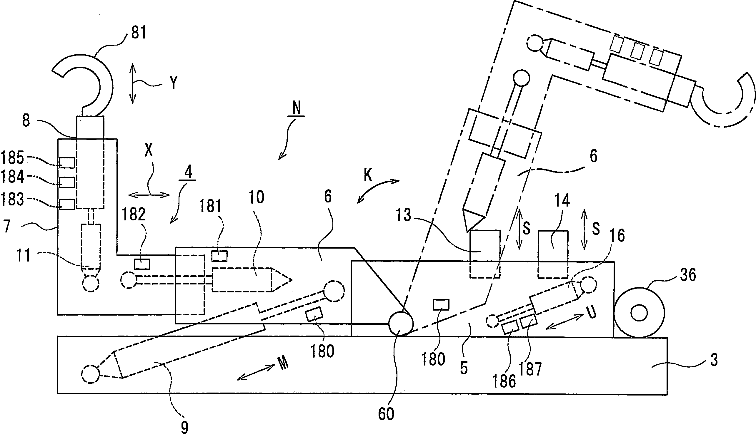 Container loading and unloading vehicle and container loading and unloading method