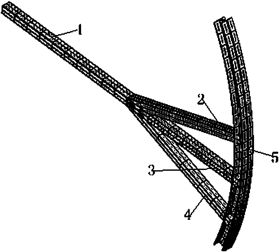 Three-branch tree-shaped arc gate support arm and construction method