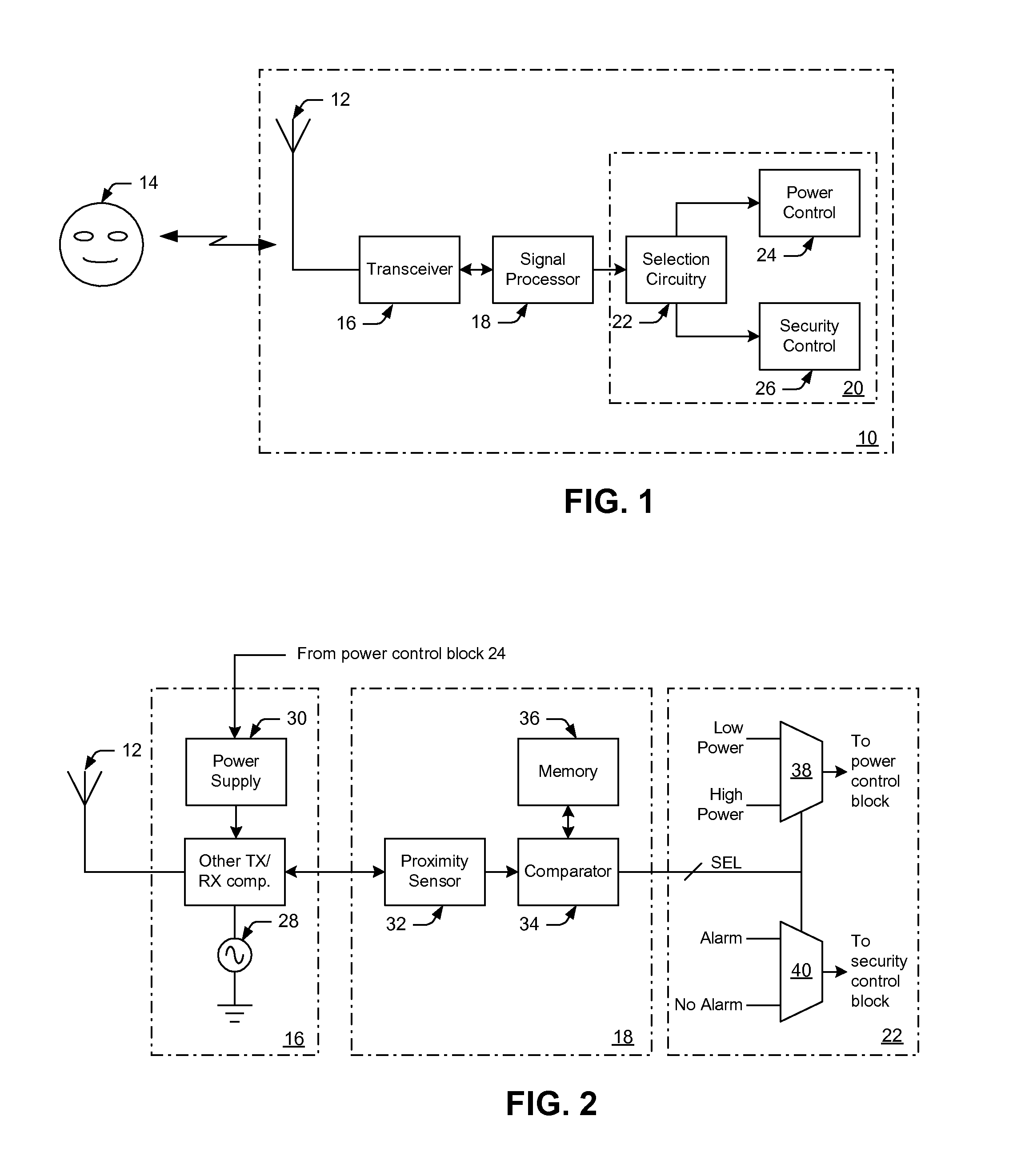 System and method for selectively providing security to and transmission power from a portable electronic device depending on a distance between the device and a user